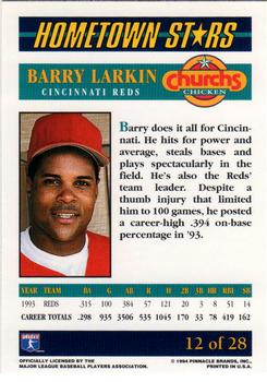 1994 Pinnacle Church's Hometown Stars #12 Barry Larkin Back