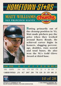 1994 Pinnacle Church's Hometown Stars - Gold #10 Matt Williams Back
