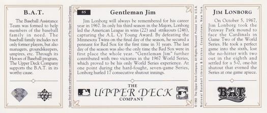 1993 Upper Deck All-Time Heroes #85 Jim Lonborg Back