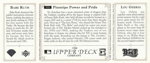 1993 Upper Deck All-Time Heroes #133 Lou Gehrig / Mickey Mantle / Reggie Jackson / Babe Ruth Back