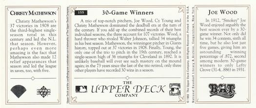 1993 Upper Deck All-Time Heroes #155 Joe Wood / Christy Mathewson / Cy Young Back