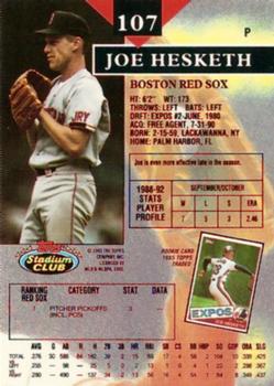 1993 Stadium Club - First Day Production #107 Joe Hesketh Back