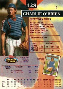 1993 Stadium Club - First Day Production #128 Charlie O'Brien Back