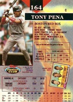 1993 Stadium Club - First Day Production #164 Tony Pena Back
