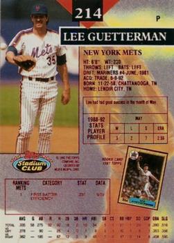1993 Stadium Club - First Day Production #214 Lee Guetterman Back