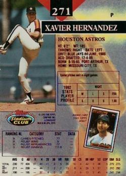 1993 Stadium Club - First Day Production #271 Xavier Hernandez Back