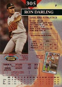1993 Stadium Club - First Day Production #305 Ron Darling Back