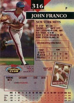 1993 Stadium Club - First Day Production #316 John Franco Back