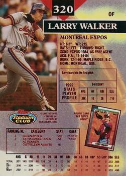 1993 Stadium Club - First Day Production #320 Larry Walker Back