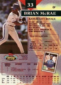 1993 Stadium Club - First Day Production #33 Brian McRae Back