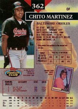 1993 Stadium Club - First Day Production #362 Chito Martinez Back
