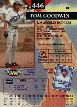 1993 Stadium Club - First Day Production #446 Tom Goodwin Back