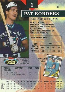 1993 Stadium Club - First Day Production #1 Pat Borders Back