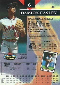 1993 Stadium Club - First Day Production #6 Damion Easley Back
