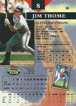 1993 Stadium Club - First Day Production #8 Jim Thome Back