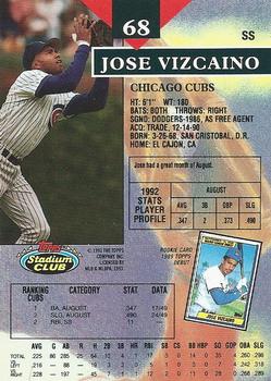 1993 Stadium Club - First Day Production #68 Jose Vizcaino Back