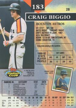 1993 Stadium Club - First Day Production #183 Craig Biggio Back