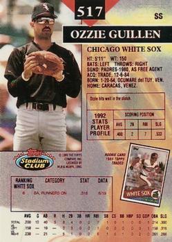 1993 Stadium Club - First Day Production #517 Ozzie Guillen Back