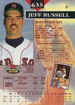 1993 Stadium Club - First Day Production #635 Jeff Russell Back