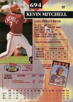 1993 Stadium Club - First Day Production #694 Kevin Mitchell Back