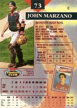 1993 Stadium Club - First Day Production #73 John Marzano Back
