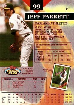 1993 Stadium Club - First Day Production #99 Jeff Parrett Back