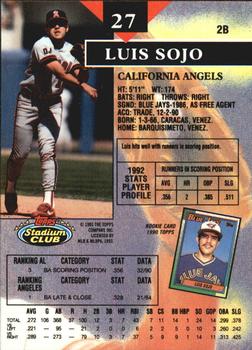 1993 Stadium Club - Members Only #27 Luis Sojo Back