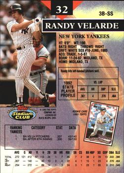 1993 Stadium Club - Members Only #32 Randy Velarde Back