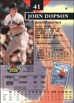 1993 Stadium Club - Members Only #41 John Dopson Back