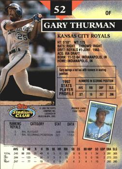 1993 Stadium Club - Members Only #52 Gary Thurman Back