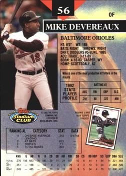 1993 Stadium Club - Members Only #56 Mike Devereaux Back