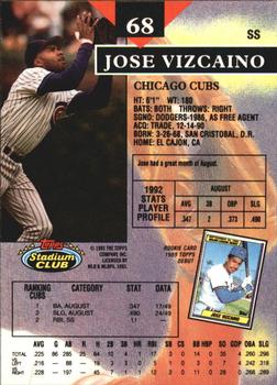 1993 Stadium Club - Members Only #68 Jose Vizcaino Back