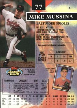 1993 Stadium Club - Members Only #77 Mike Mussina Back