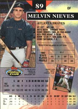 1993 Stadium Club - Members Only #89 Melvin Nieves Back