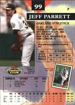 1993 Stadium Club - Members Only #99 Jeff Parrett Back