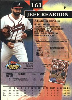 1993 Stadium Club - Members Only #161 Jeff Reardon Back