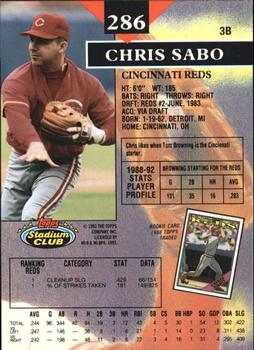 1993 Stadium Club - Members Only #286 Chris Sabo Back