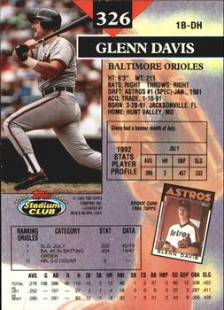 1993 Stadium Club - Members Only #326 Glenn Davis Back