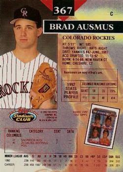 1993 Stadium Club - Members Only #367 Brad Ausmus Back