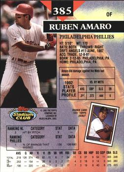 1993 Stadium Club - Members Only #385 Ruben Amaro Back