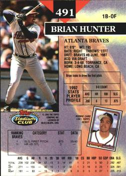 1993 Stadium Club - Members Only #491 Brian Hunter Back