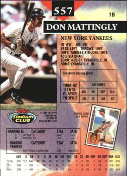 1993 Stadium Club - Members Only #557 Don Mattingly Back