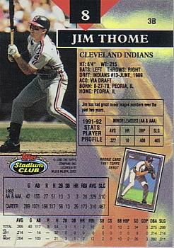 1993 Stadium Club - Members Only #8 Jim Thome Back