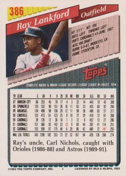 1993 Topps - Gold #386 Ray Lankford Back