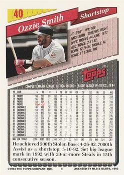 1993 Topps - Gold #40 Ozzie Smith Back