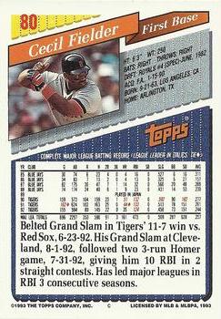 1993 Topps - Gold #80 Cecil Fielder Back