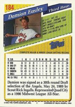 1993 Topps - Gold #184 Damion Easley Back