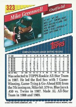 1993 Topps - Gold #323 Mike Greenwell Back