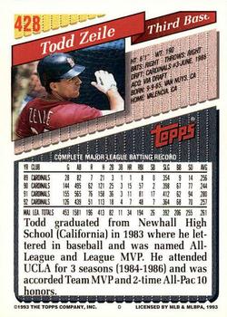 1993 Topps - Gold #428 Todd Zeile Back