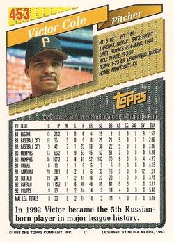1993 Topps - Gold #453 Victor Cole Back